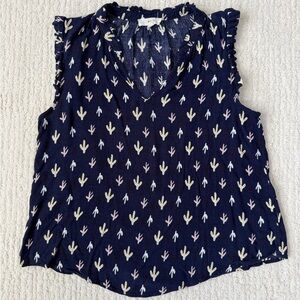 Mine Navy Blue Blouse with Cream and Pink cactuses